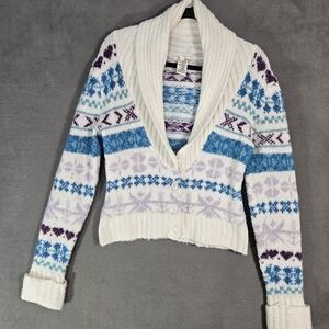 Kenzie Womens Medium Sweater Cowlneck Cardigan Buttons Fair Isle Heritage Chunky